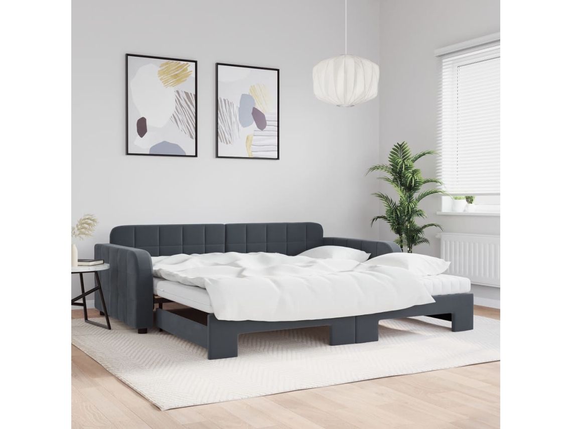 Sofá Cama Nido Con Colchón Terciopelo Gris Oscuro 100x200 Cm