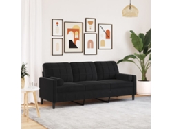 Sofá De 3 Plazas Con Cojines Terciopelo Negro 180 Cm