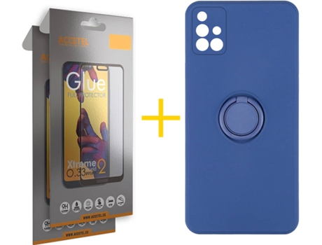 Carcasa + 2 Protectores de Pantalla para Samsung Galaxy A71 ACCETEL Azul Oscuro