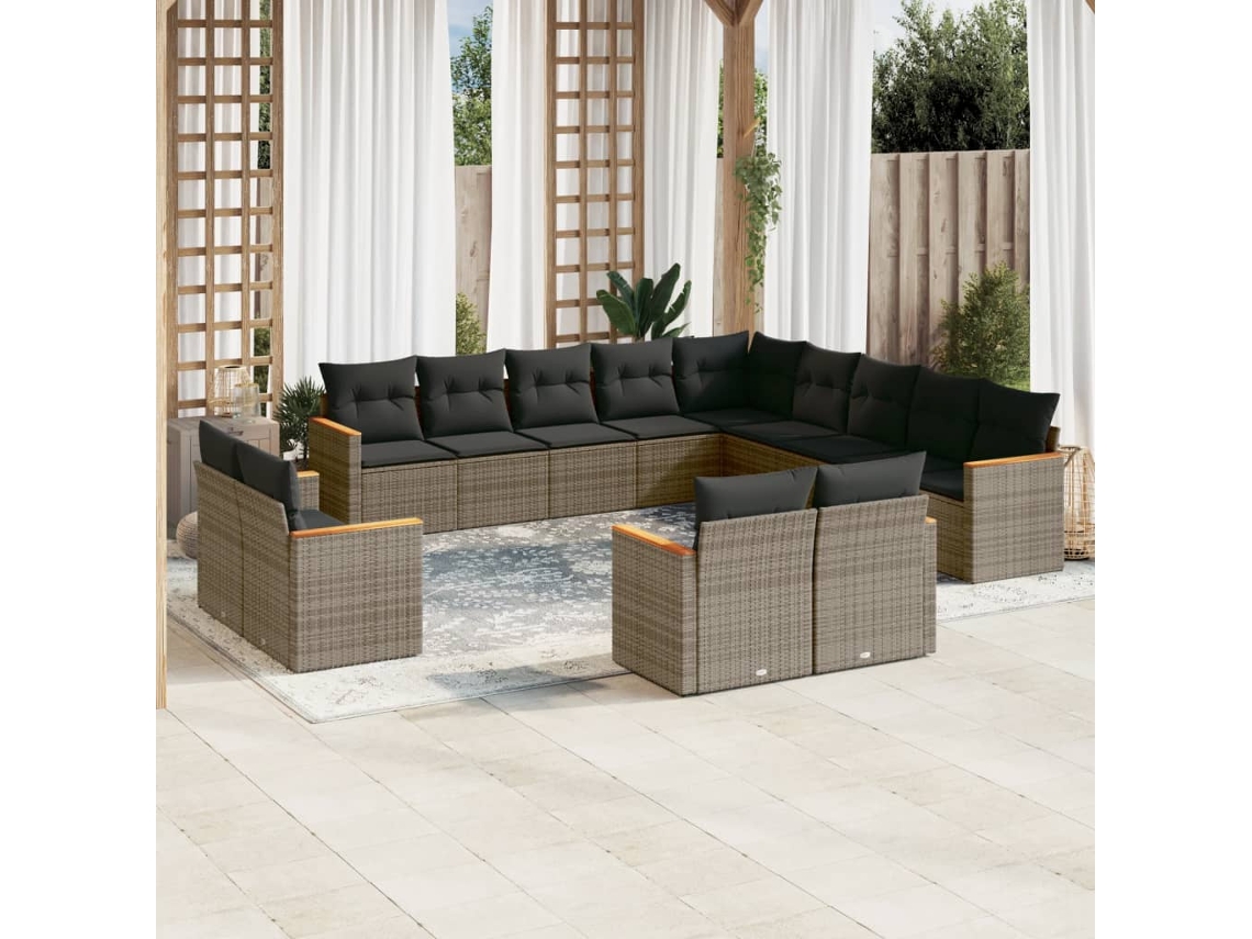 Conjunto de sofá de jardín de 13 piezas con cojines de mimbre gris DKD Home Decor