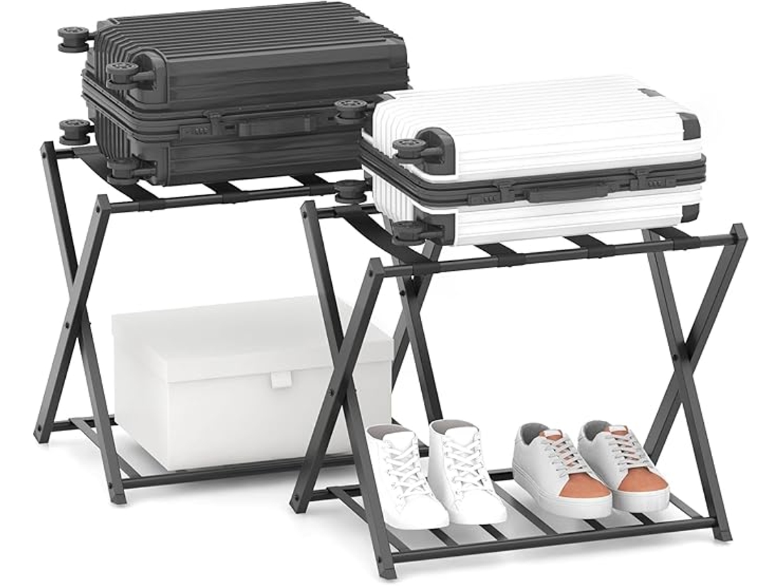 Portaequipajes plegable, portaequipajes de metal con 4 asas para casa y hotel, 68 x 43 x 58 cm (2, negro)
