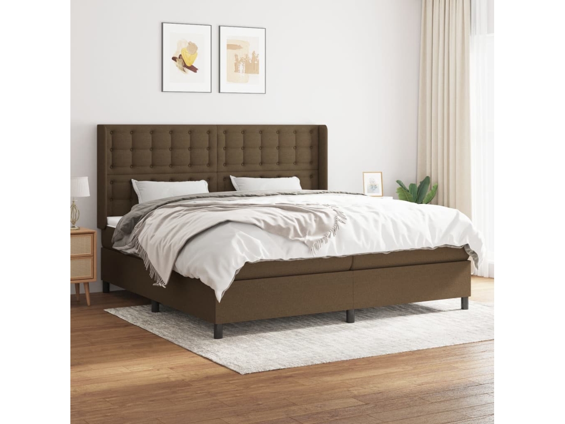 Cama Box Spring Con Colchón Tela Marrón Oscuro 200x200 Cm