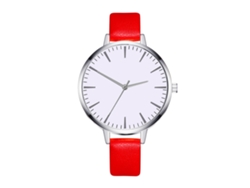 Reloj De Mujer Con Correa De Poliuretano, Esfera Redonda Ultrafina Y Movimiento De Cuarzo (rojo).