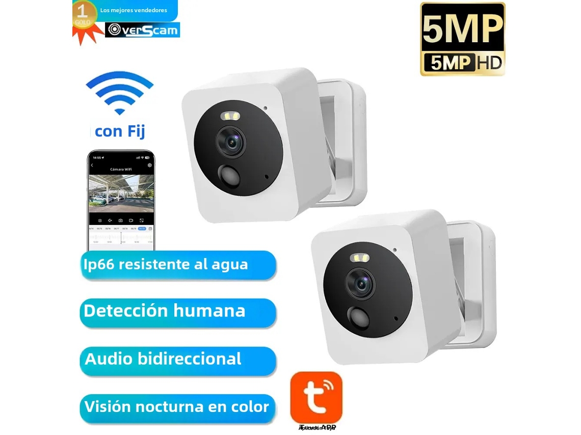 (paquete De 2 Sin Tarjeta) Mini Cámara Ip Inteligente Wifi Graffiti, 5 Mp, Resistente Al Agua