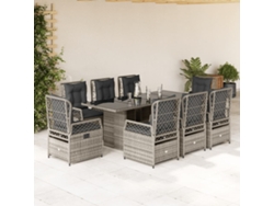 Juego de comedor de jardín de 9 piezas DKD Home Decor con cojines de mimbre gris