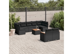 Conjunto de sofás de jardín de 10 piezas DKD Home Decor con cojines de mimbre negros