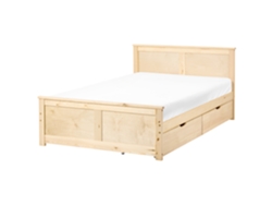 Cama De Casal Beliani Dauphin De Madeira De Pinho Castanho 120x200