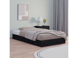 Estructura Cama Madera Maciza Individual Negro 75x190 Cm
