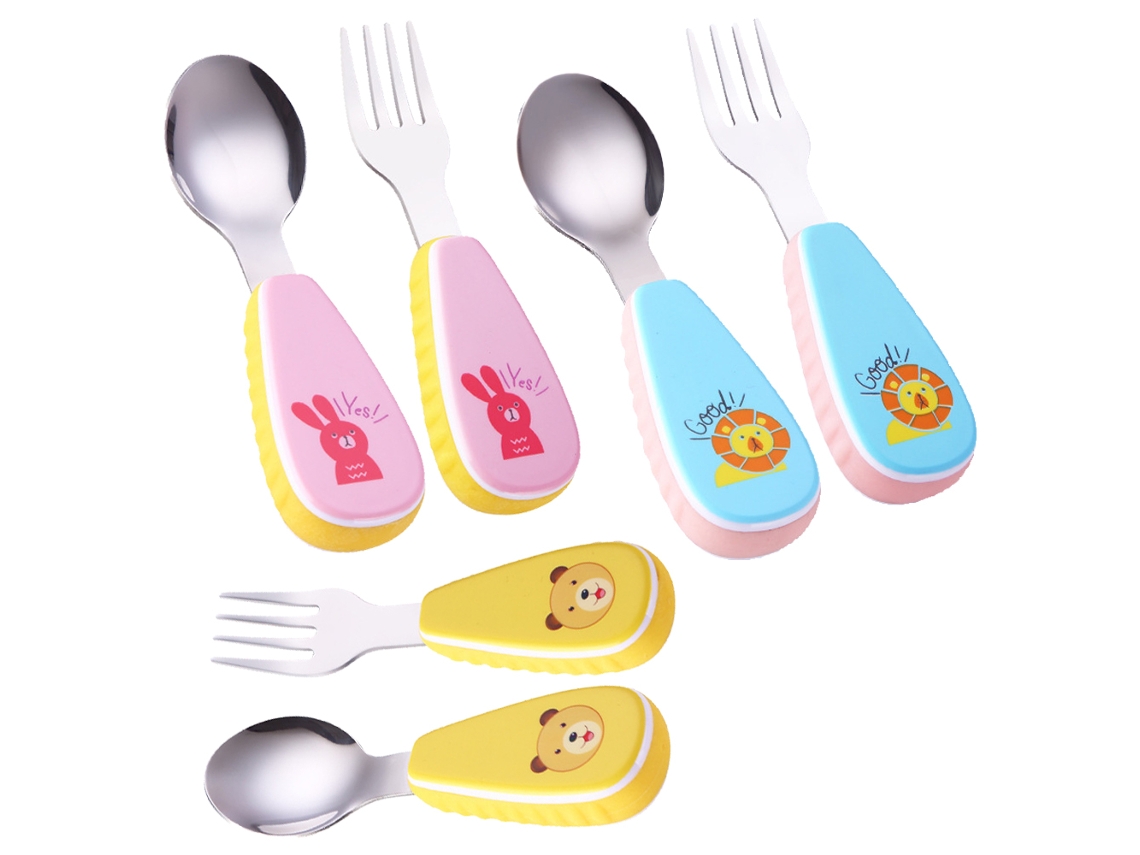 Cucharas y Tenedores para Bebé con Mango de Silicona - Cubiertos de Acero Inoxidable NEVEANCE