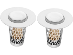 Juego de desagüe de fregadero de acero inoxidable de 2 piezas con filtro emergente, diseño anti-pelos, botón pulsador, para limpieza de cocina y baño. Vayotoy