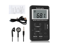 Radio portátil Mdug con batería recargable, receptor estéreo AM/FM con auriculares y pantalla LCD (negro)