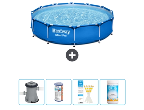 Piscina BESTWAY Round Steel Pro - 305 x 76 cm - Azul - Bomba incluida Filtrar - Tiras de prueba - Cloro