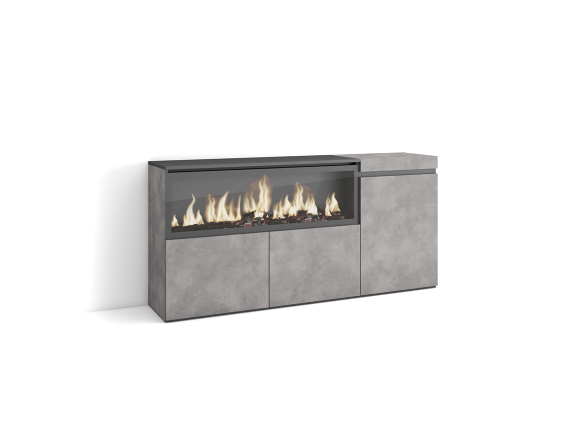 Aparador de Comedor | Salón, Cocina, Entrada, TV | 160 | 3 Puertas | Chimenea Eléctrica XXL | Cemento Duérmete Online