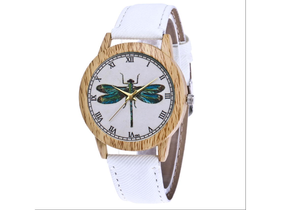 Reloj De Pareja Con Estampado De Libélulas En Aleación De Cuarzo Con Correa De Lona Blanca.