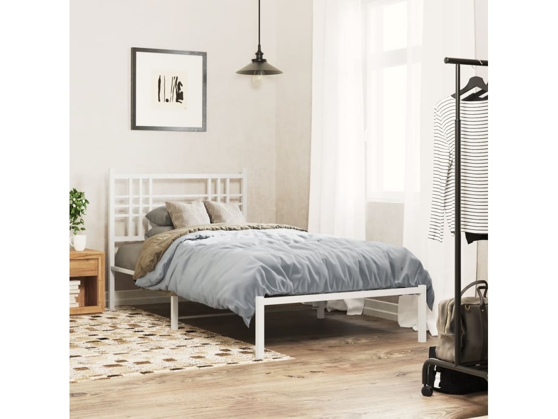 Estructura Cama Sin Colchón Con Cabecero Metal Blanco 100x200cm