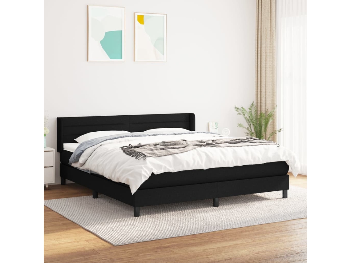 Cama Box Spring Con Colchón Tela Negro 180x200 Cm