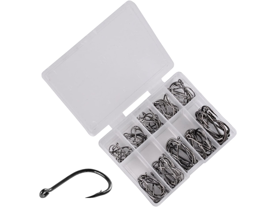Juego De 100 Anzuelos Portátiles Circle Fish, Acero Al Carbono Resistentes Para La Pesca Carpas Con Caja In...