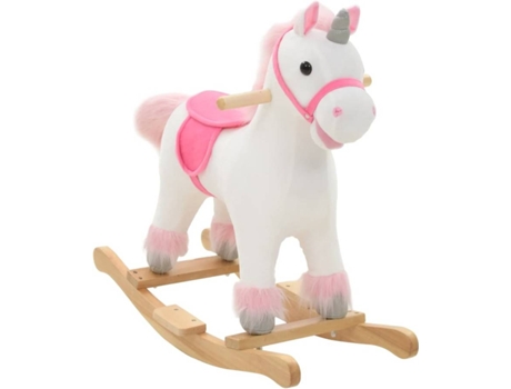vidaXL Unicornio balancín de peluche blanco y rosa 65x32x58 cm