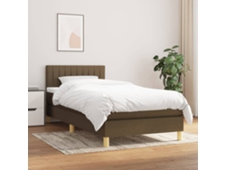 Cama Box Spring Con Colchón Tela Marrón Oscuro 90x200 Cm
