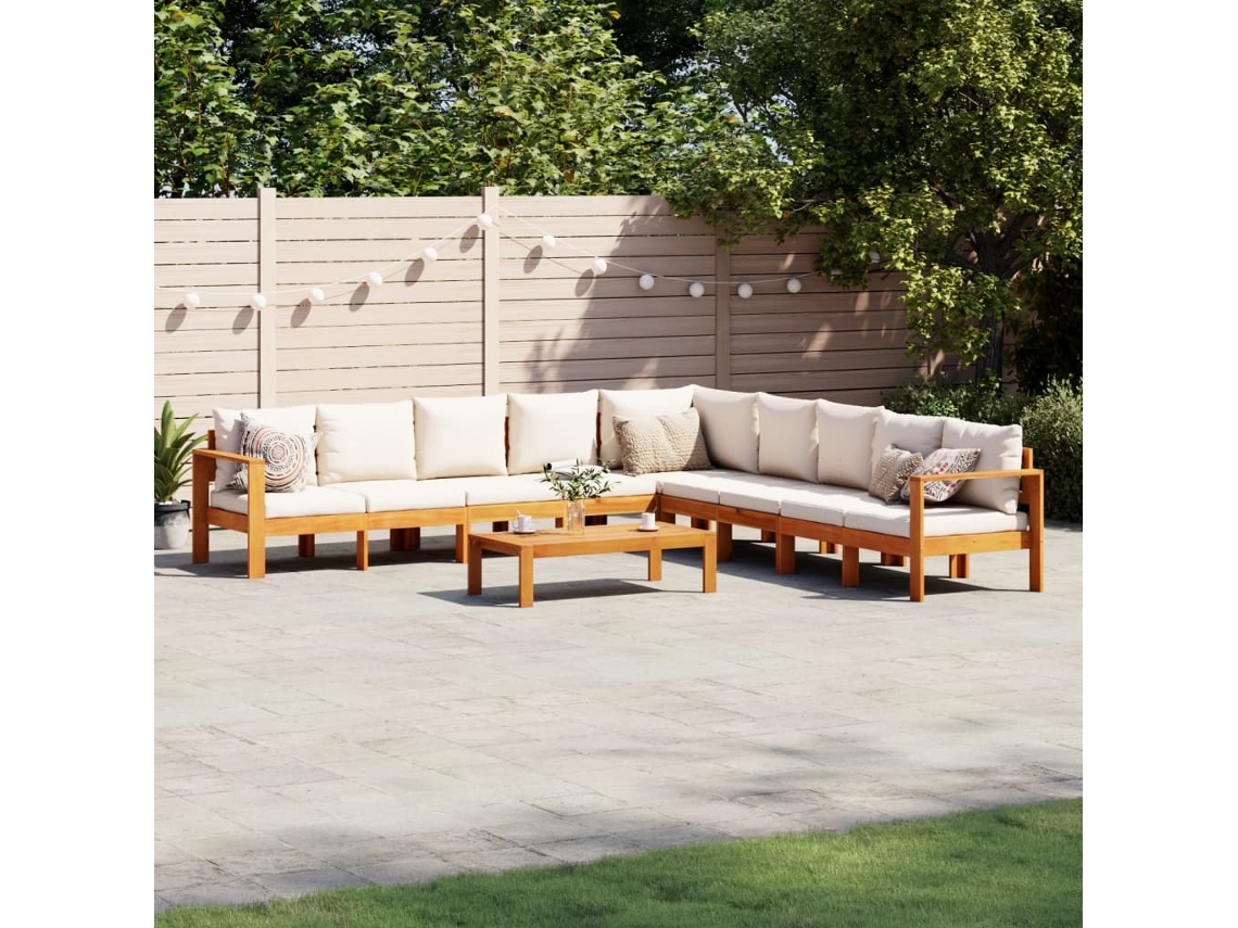 Conjunto de sofá de jardín de 6 piezas con cojines de madera maciza de acacia, Dkd Home Decor