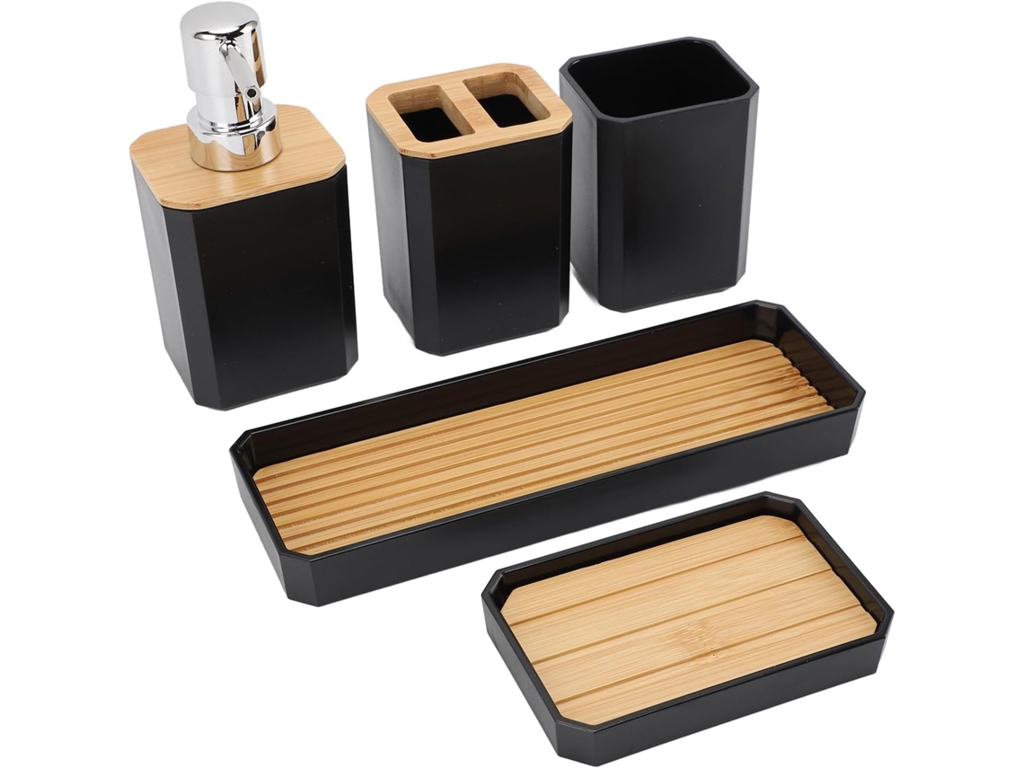Juego de accesorios de baño con diseño elegante, que incluye 2 frascos de loción, 2 jaboneras, 2 bandejas y 1 vaso.
