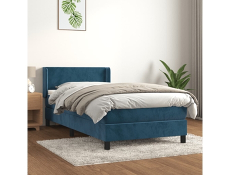 vidaXL Cama con somier y colchón de terciopelo azul oscuro 90x200 cm