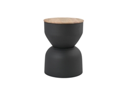 Mesa auxiliar redonda Yoyo Miliboo con almacenaje en metal gris antracita y madera maciza de mango de 30 cm
