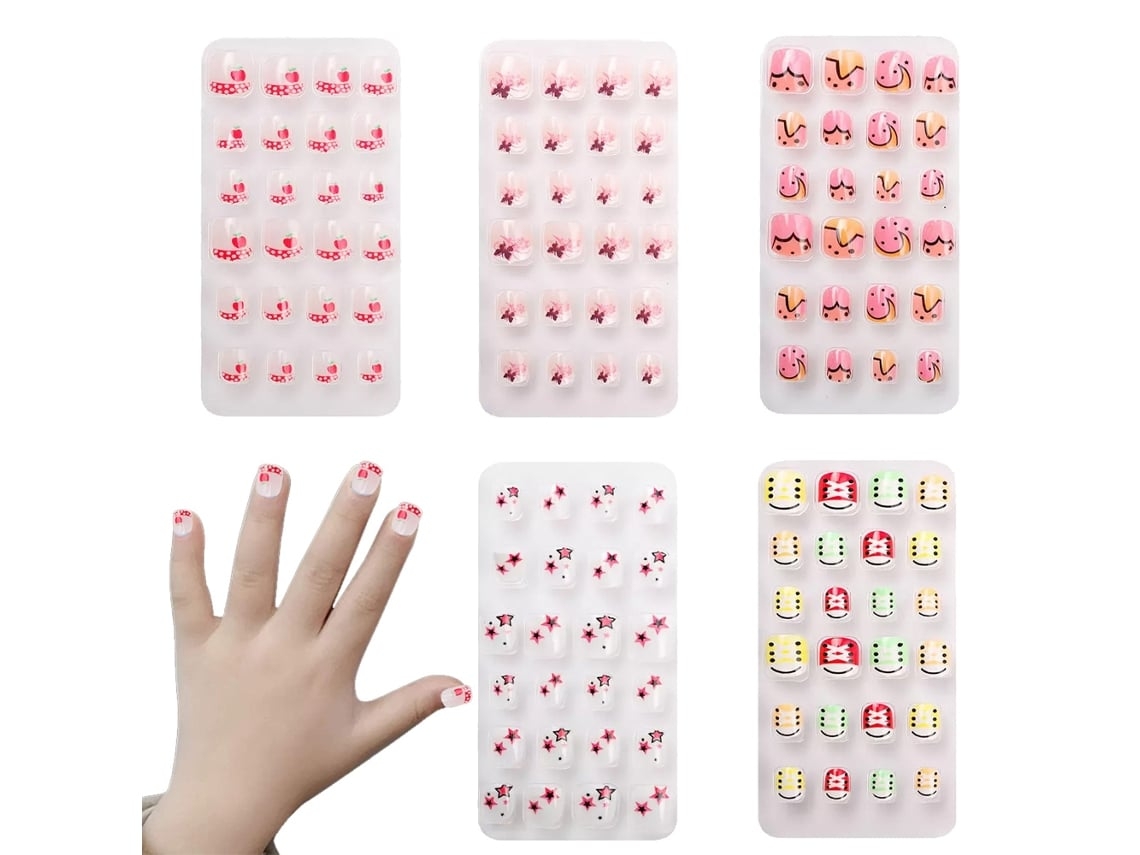Juego de uñas postizas infantiles, cobertura total, uñas cortas, un bonito regalo para niñas, modelo número 4.
