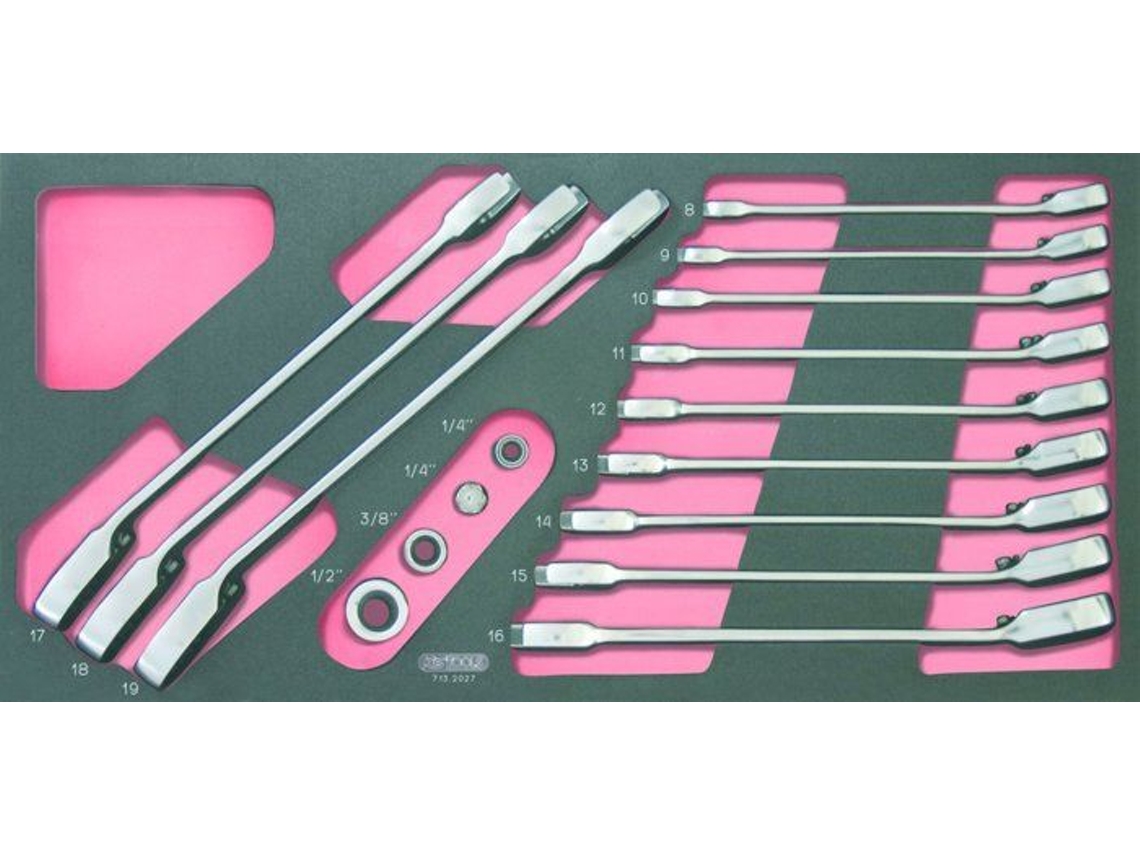 Gearplus Módulo de llave combinada con trinquete reversible con adaptadores 16 piezas Ks Tools 713.2027 KSTOOLS