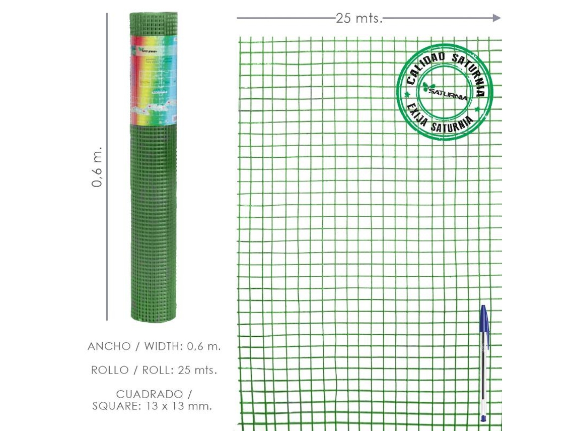 Malla Electrosoldada Plastificada Corral 13x13 / Altura 60 cm / Rollo 25 metros SATURNIA