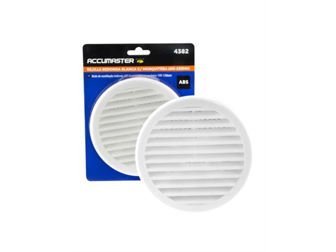 Rejilla redonda blanca de ABS con mosquitera, diámetro de 100 a 130 mm.