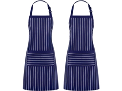 Conjunto ajustable de 2 piezas a rayas con 2 bolsillos, unisex, para cocina, chef, barbacoa, pintura azul marino.