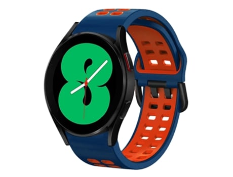 Correa de reloj inteligente para Samsung Galaxy Watch 4 44 mm 20 mm Correa de reloj de silicona transpirable de dos colores (azul medianoche + rojo)
