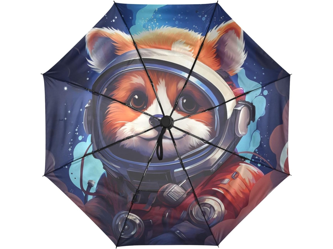 Paraguas automático de viaje con estampado de gatito astronauta, tejido resistente, diseño para vacaciones.
