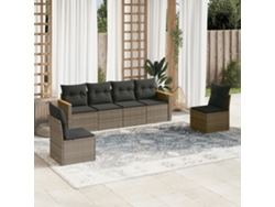 Conjunto de sofá de jardín de 6 piezas con cojines de mimbre gris, Dkd Home Decor