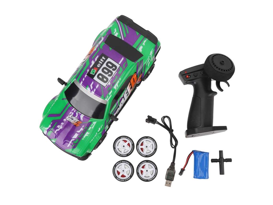 Coche De Carreras De Alta Velocidad Con Control Remoto De 2.4 Ghz, Escala 1/16, Para Niños, Color Verde Y Morado.