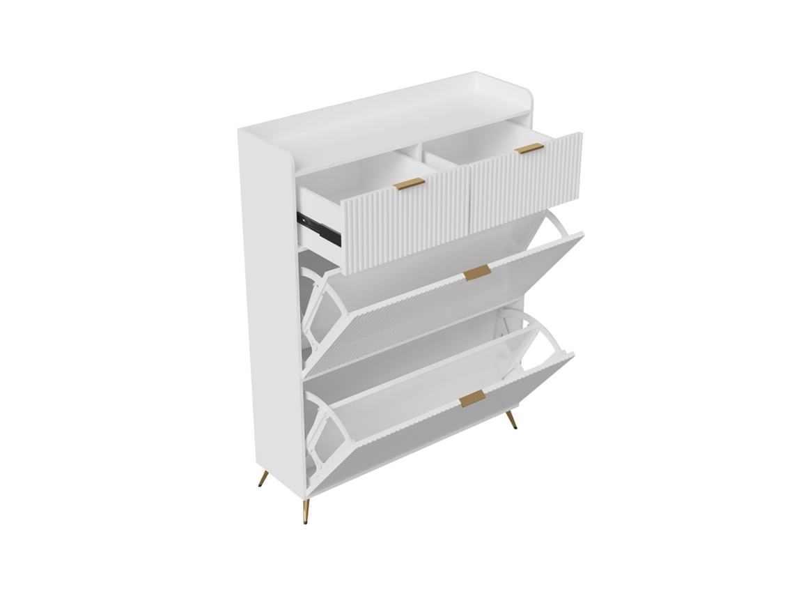 Zapatero con 2 puertas y 2 cajones, zapatero estrecho antivuelco, para entrada o pasillo, 80 x 24 x 110 cm (blanco)