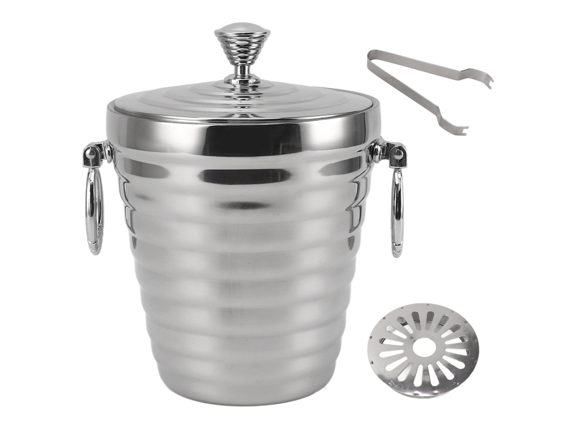 Cubitera De Acero Inoxidable De Doble Pared Con Tapa, Pinzas Y Colador, Capacidad De 1 Litro, Ideal Para Vino, Bares, Fiestas Y Bebidas.