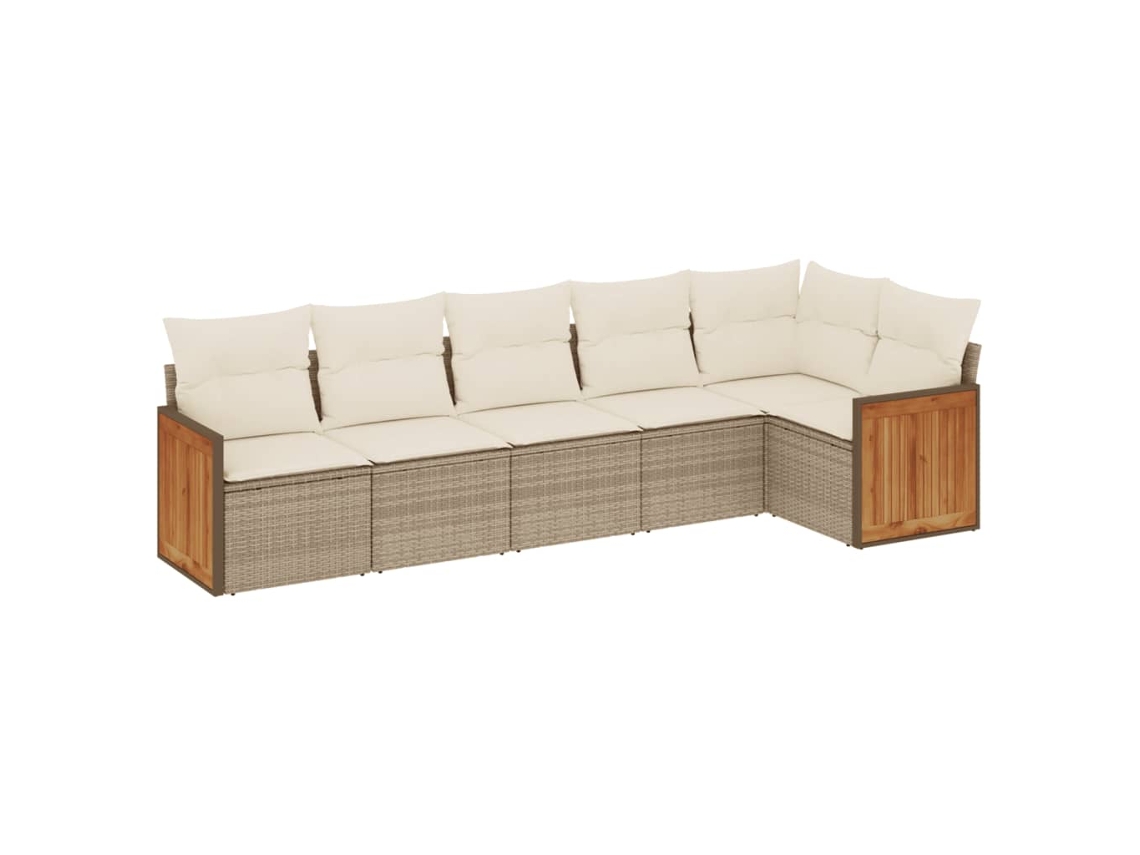 Conjunto 6 de sofás jardín con cojines VIDAXL ratán sintético beige