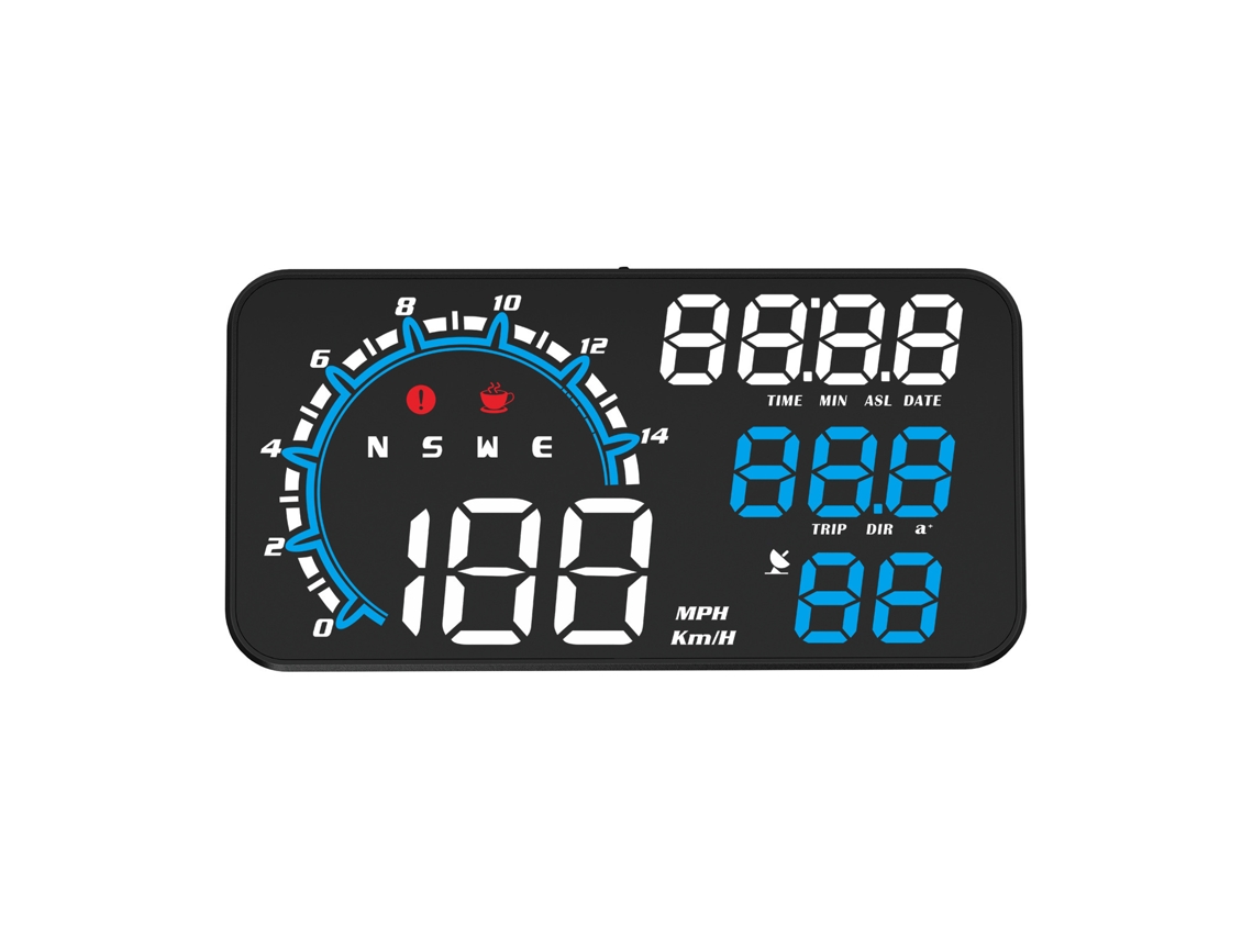 Pantalla Gps Universal 5.5" – Velocidad, Altitud, Datos De Conducción, Reloj – Azul Y Blanco