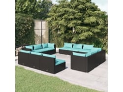 Conjunto de jardín DKD Home Decor de 12 piezas con cojines de mimbre negros