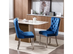 Silla Comedor 2 Uds - Moderna, Tapizada Terciopelo Con Patas Acero Cromado - Azul