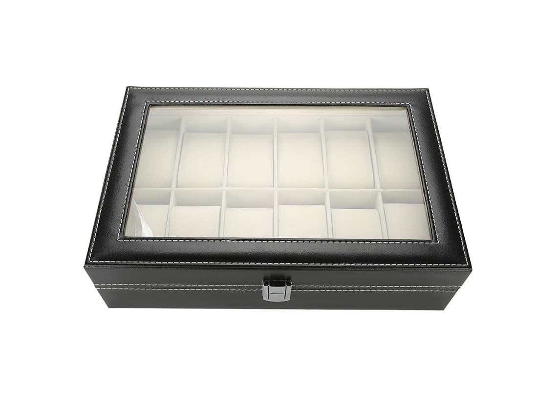 Estuche Para Relojes De Piel Sintética Con 12 Compartimentos, Transparente.