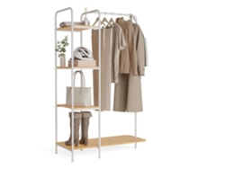 Perchero Burro Blanco Newlux Hangy Wood 400 Hasta 35kg Con Zapatero, Resistente, 4 Estantes