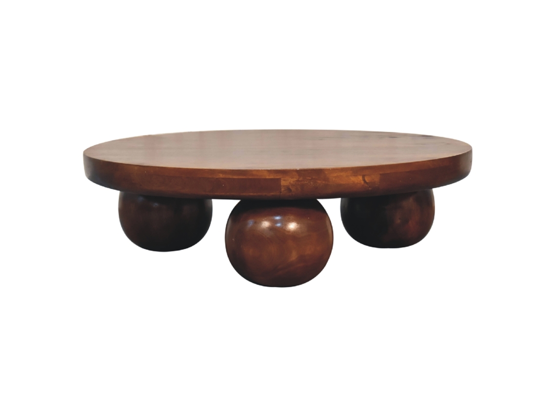 Mesa de centro de madera maciza, marrón oscuro, muebles artesanales