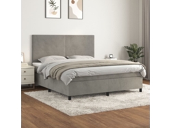 Cama Box Spring Con Colchón Terciopelo Gris Claro 160x200 Cm