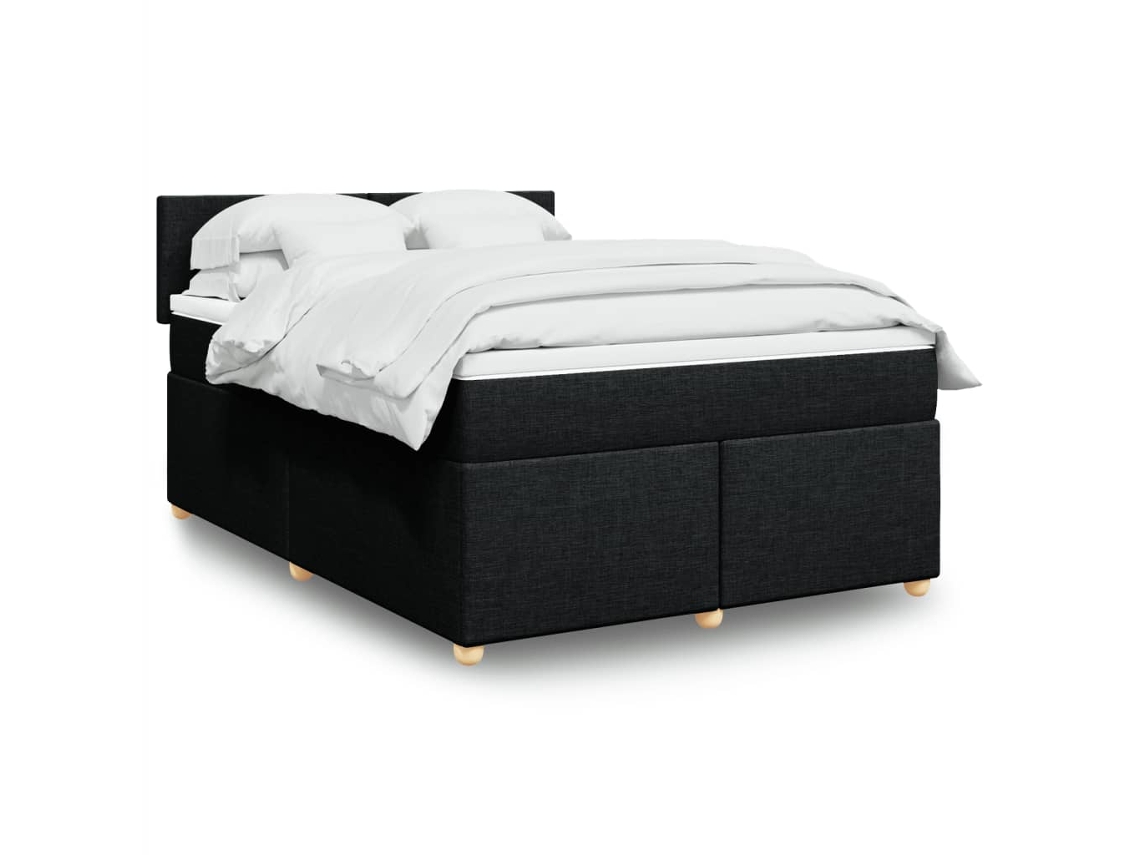 Cama Box Spring Con Colchón Tela Negro 140x190 Cm