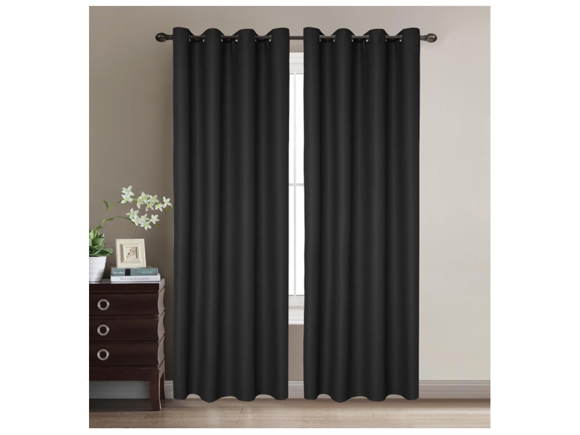 Conjunto de Cortina COSHANO Ventana Opacas Modernas Luz Termicas Aislantes Frio Calor Poliéster Negro (260 cm)