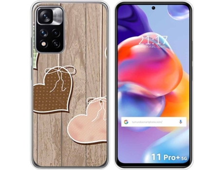 Carcasa para Xiaomi Redmi Note 11 Pro+ Plus 5G TUMUNDOSMARTPHONE Dibujos Corazones Madera Multicolor