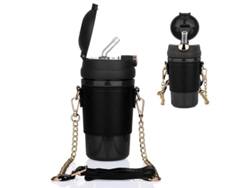 2026-44987-botella Térmica De Acero Inoxidable Linjou Con Pajita, Funda Y Correa Ajustable, 480ml Negro